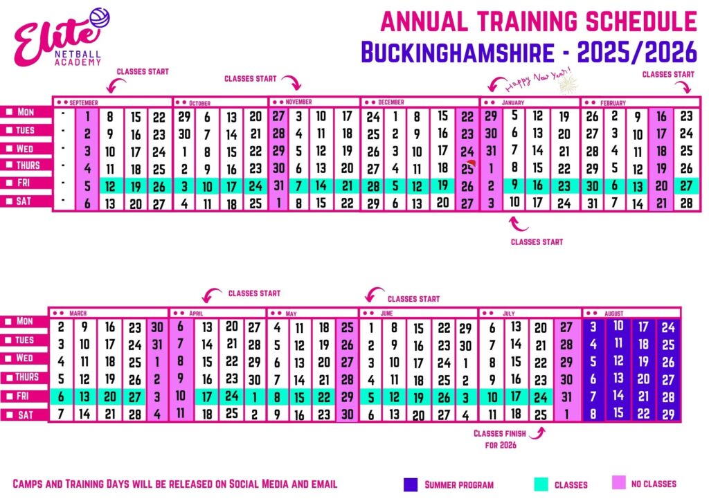 Elite Netball Training Calendars