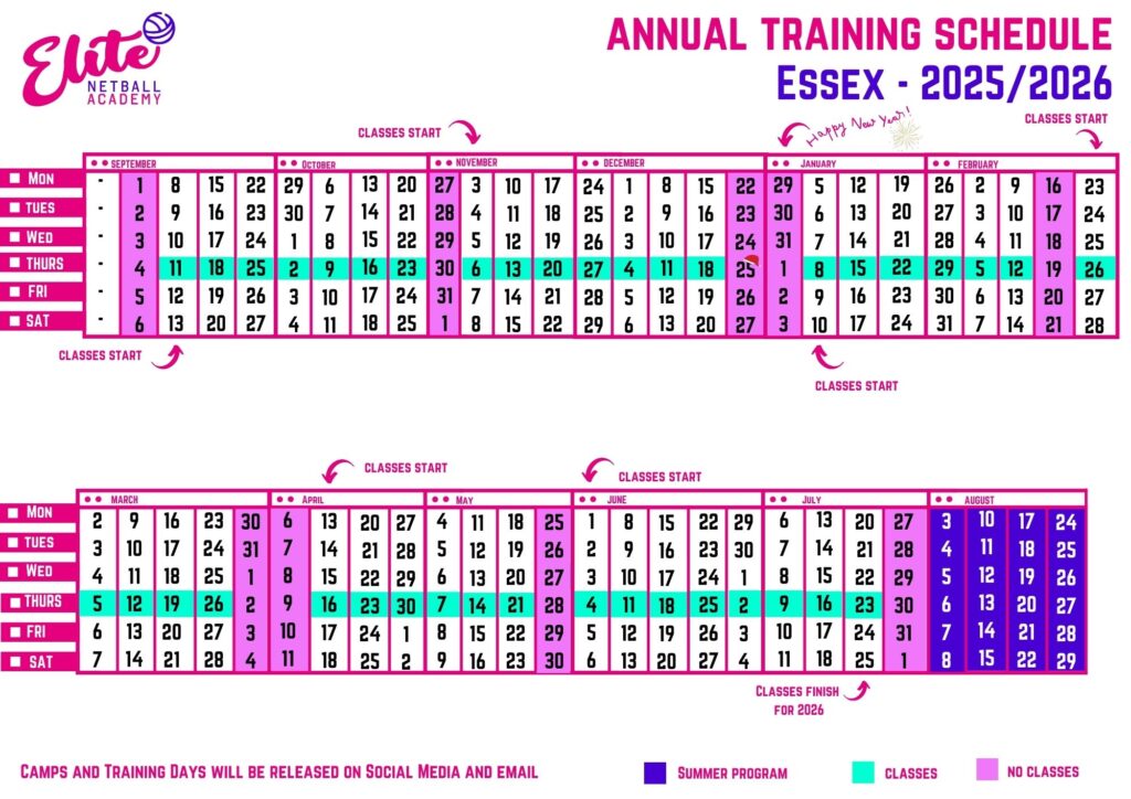 Elite Netball Training Calendars
