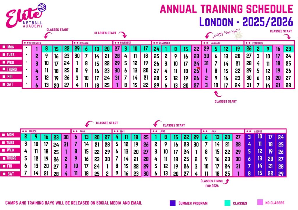 Elite Netball Training Calendars