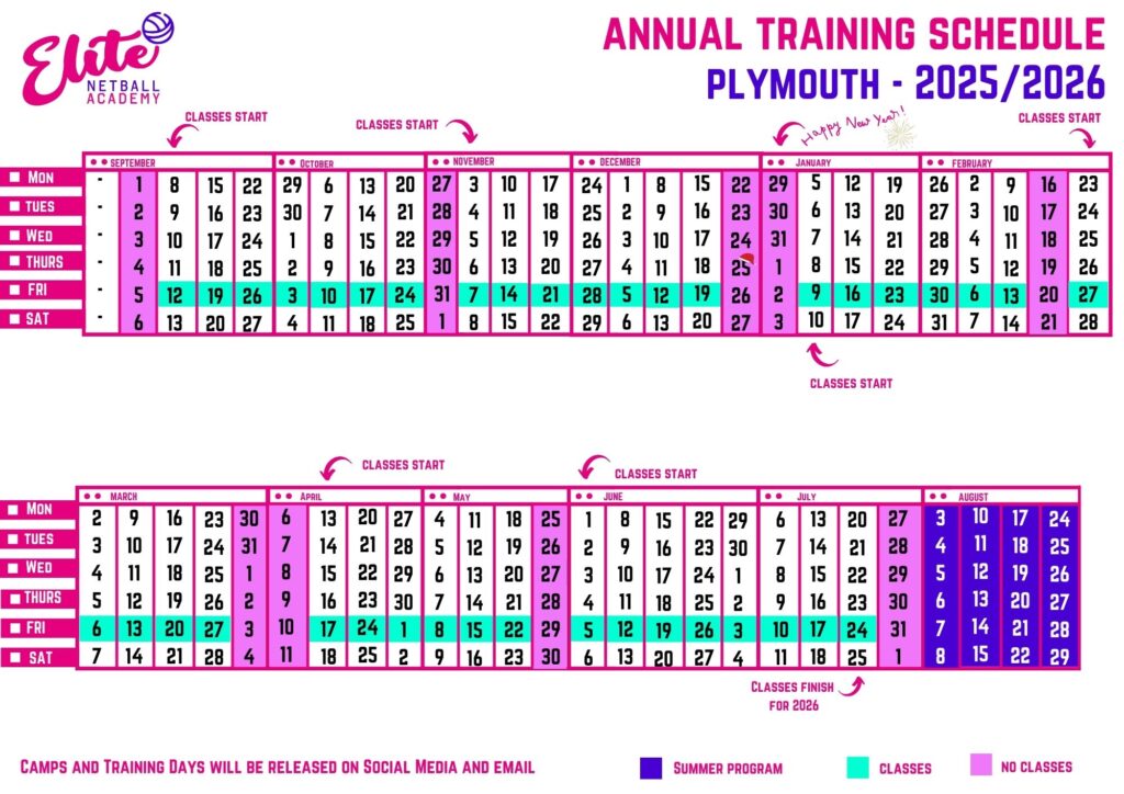 Elite Netball Training Calendars