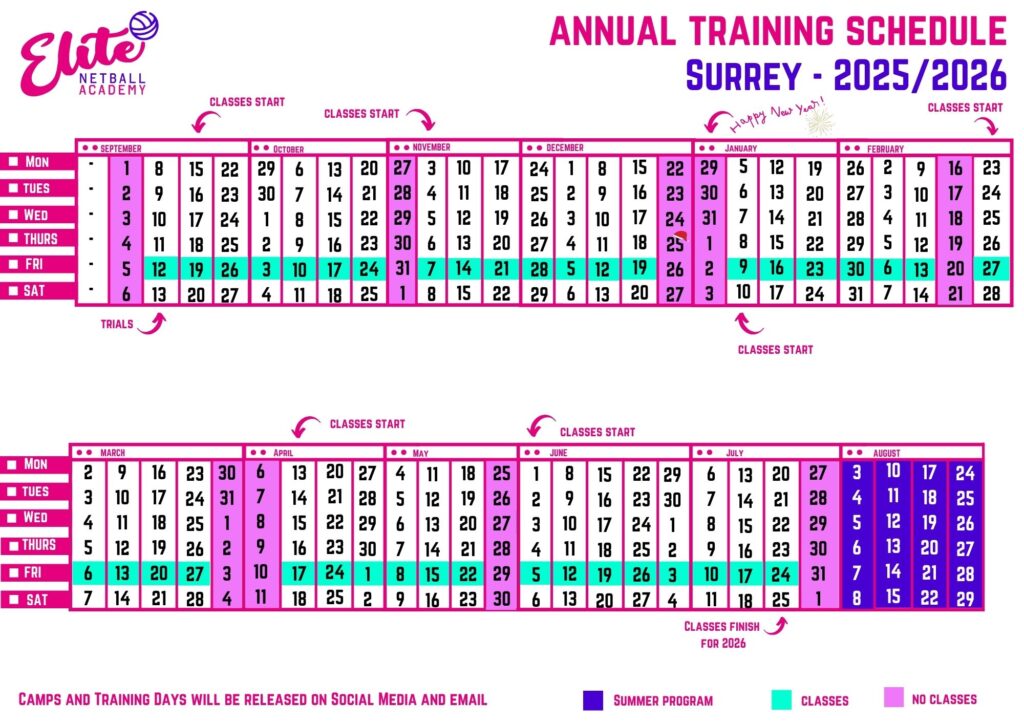 Elite Netball Training Calendars
